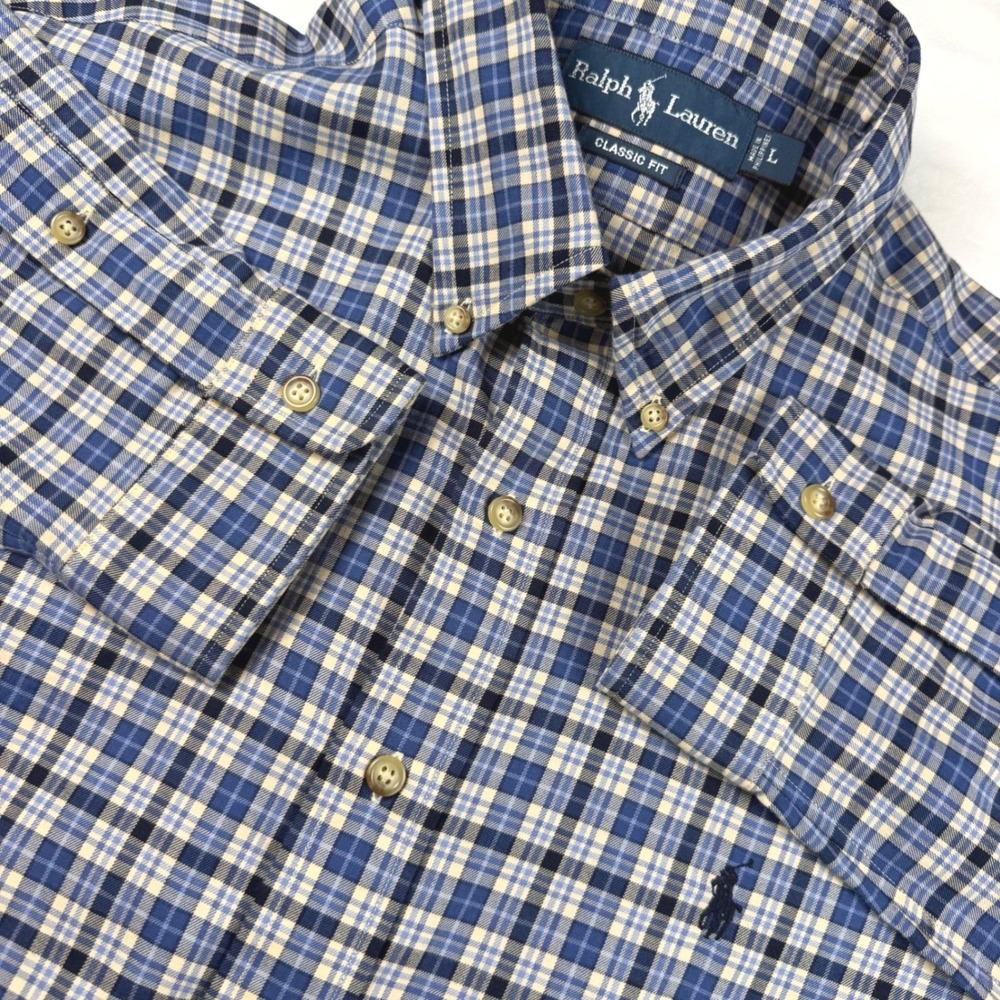 Ralph Lauren Button Down Mens L‎ Blue Plaid Long Sleeve Classic Fit NWT